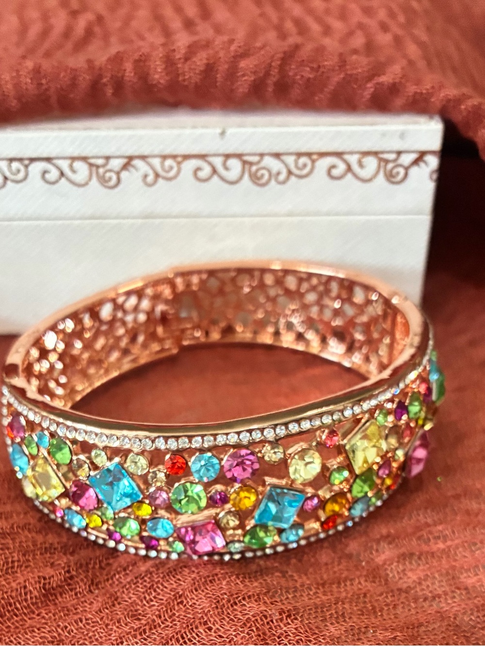 Multicolor Crystal Pavé Rose Gold Bangle Bracelet
